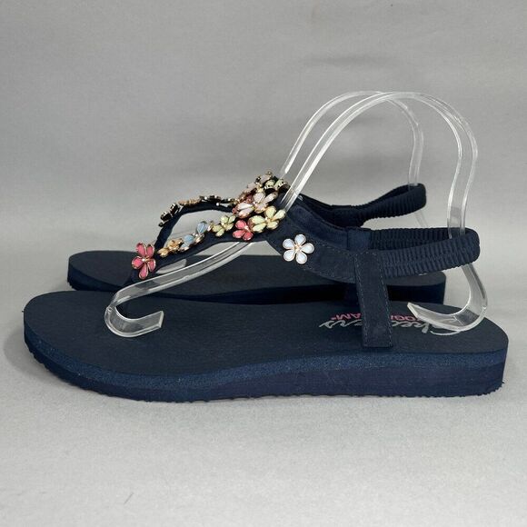Skechers Cali Mediation Sandals Women's 9 Blue Happy Daisies Toe Post Flip Flops - Picture 4 of 13